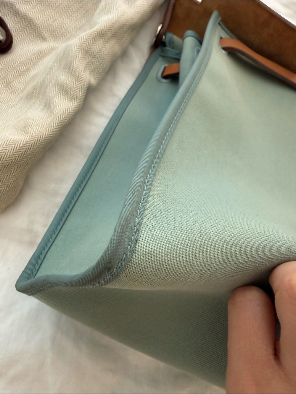 HERMES Herbag Zip 31 Hand Bag Canvas Leather 2way Green Palladium Authentic - Picture 9 of 16